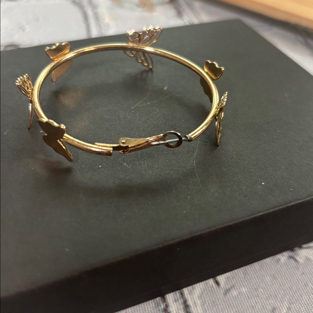 Gold Tone Butterfly Hoop Earrings - Picture 6 of 7